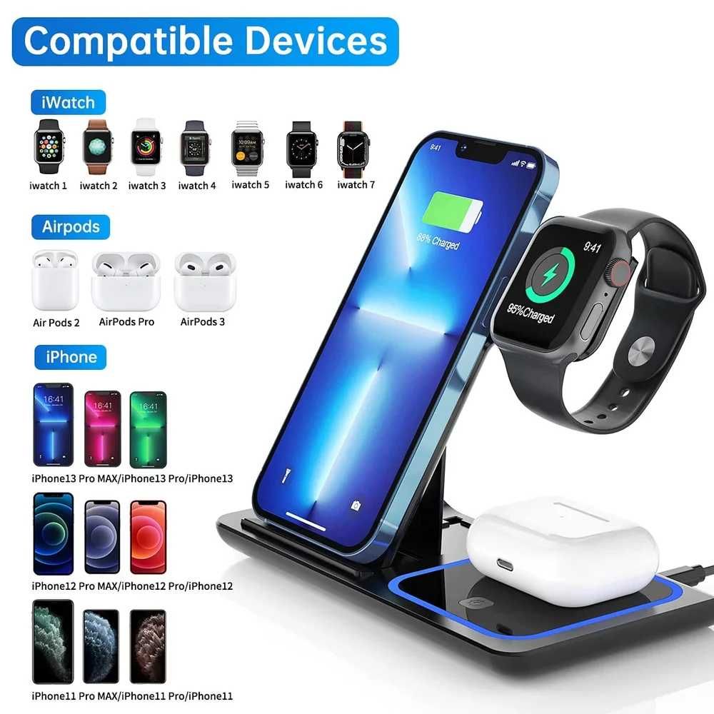 Станция за бързо зареждане 3 в 1,  за IPhone Android