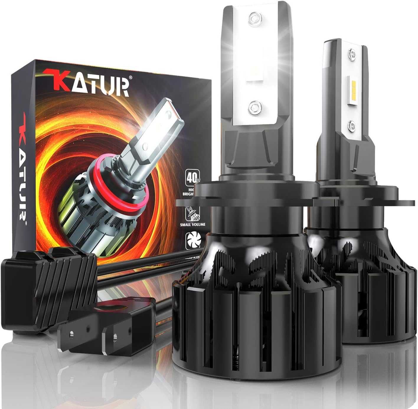 LED крушки KATUR H7 80W с вграден драйвър и охлаждане –Комплект 2 броя