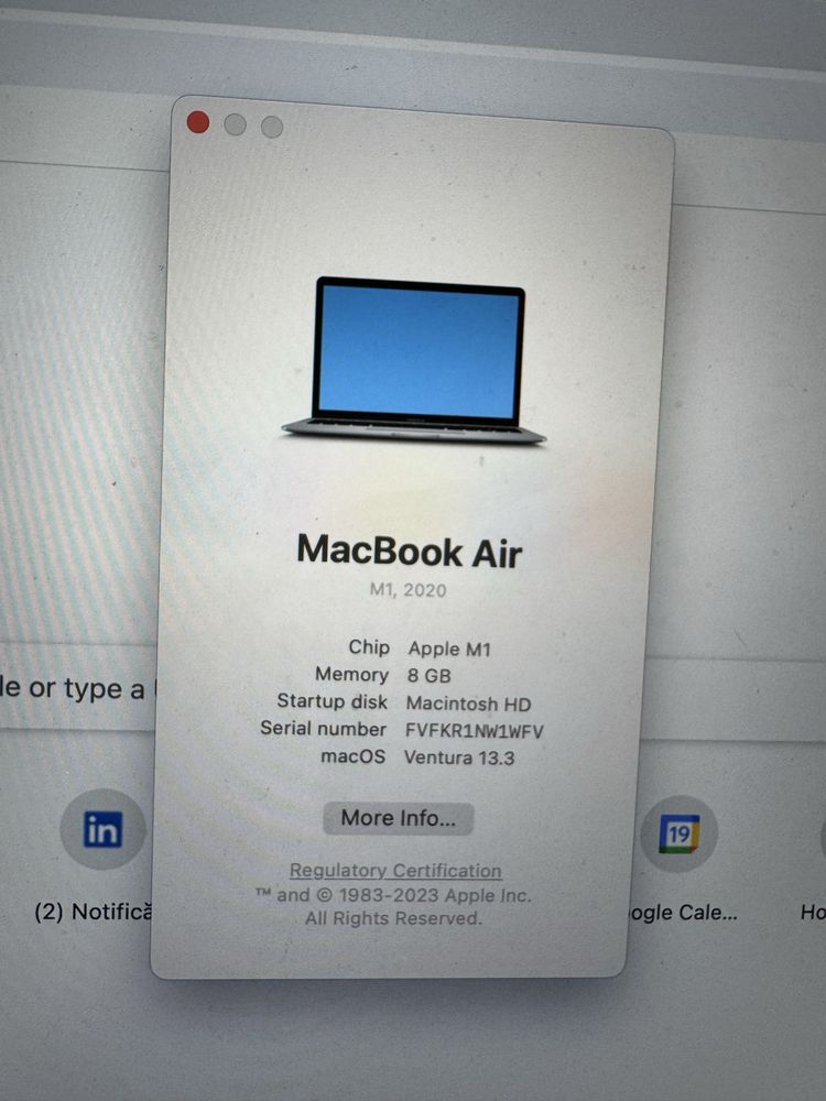 MacBook Air 2020 M1 - 8GB RAM, 256GB SSD