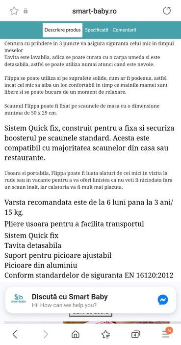 Scaun de masa/inaltator pliabil(6luni-3ani)/ideal concediu urgent