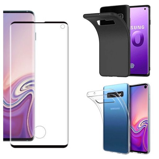 Husa Silicon Clear/Black Premium si Folie Curbata Samsung S10 S10 Plus