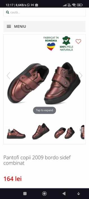 Pantofi Marelbo din piele naturală  măr  30