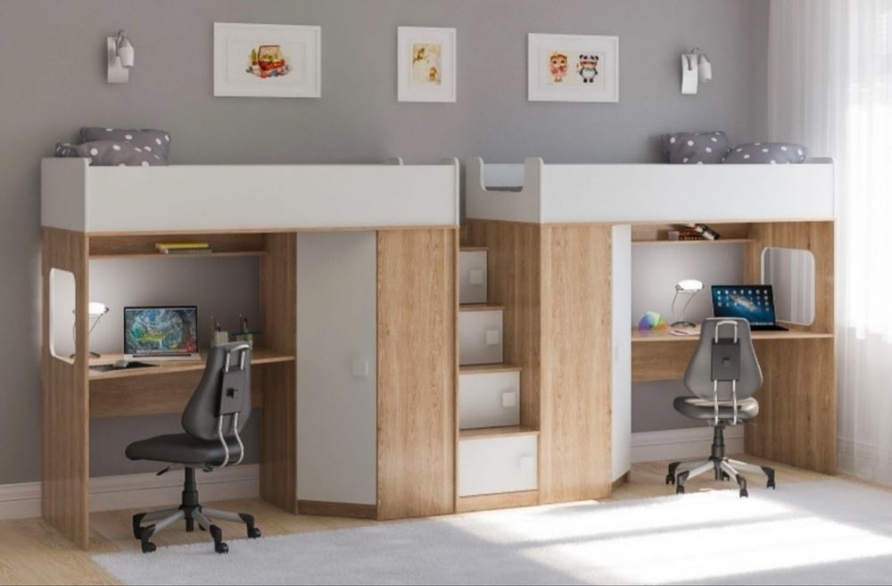 Стенка 2х ярусные кровати столы шкафы и 2 стула в подарок!