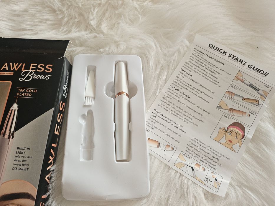 Тример за лице за вежди, с LED осветление, 13,5 см, бял/златист