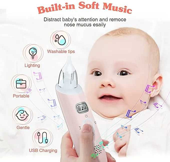 Бебешки аспиратор за нос bubbacare ,акумулаторен, 3 дюзи, музика