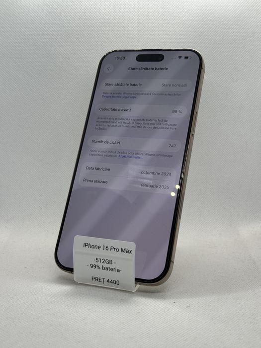 Magazin Vindem: Iphone 16 Pro Max, 512GB, 99% bateria