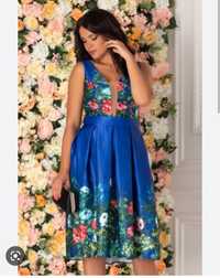 Rochie Starshiners ocazie taftă albastra cu imprimeu floral M-L (Poema