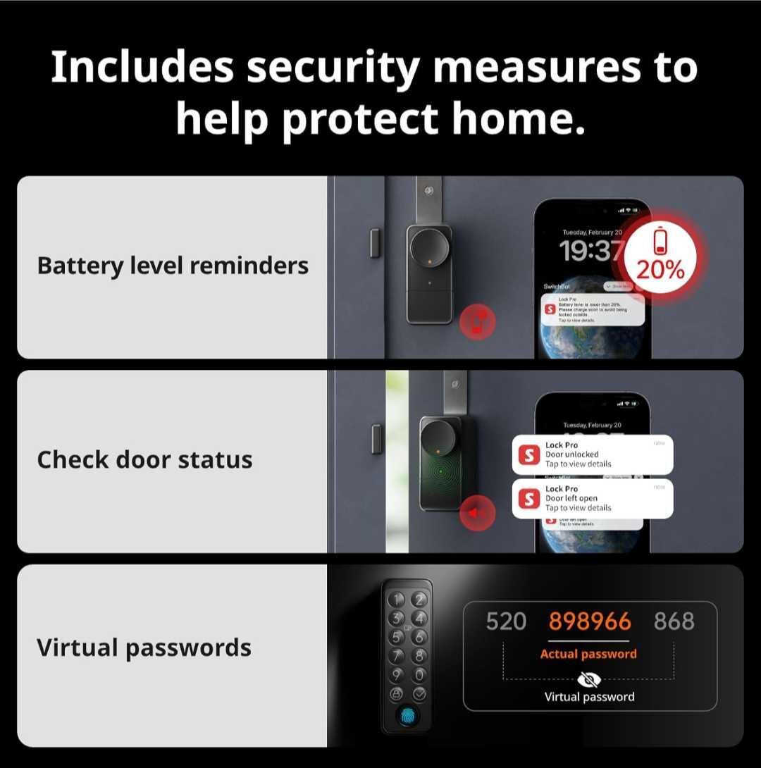 Ключалка за врата SwitchBot WiFi Smart Door Lock PRO троен комплект
