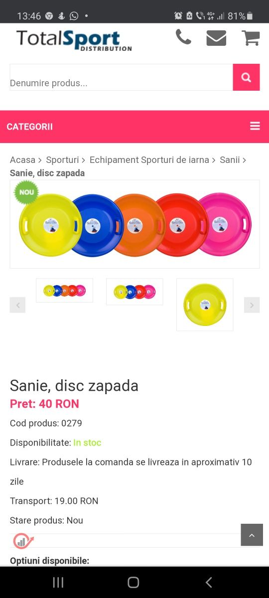 OCAZIE! Placă / colac/sanie pentru zăpadă cu mânere,57 cm,Polonia, nou