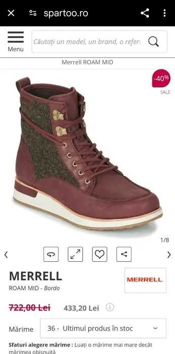 Ghete sport, usoare, piele naturala MERRELL Roam Mid marimea 40,5