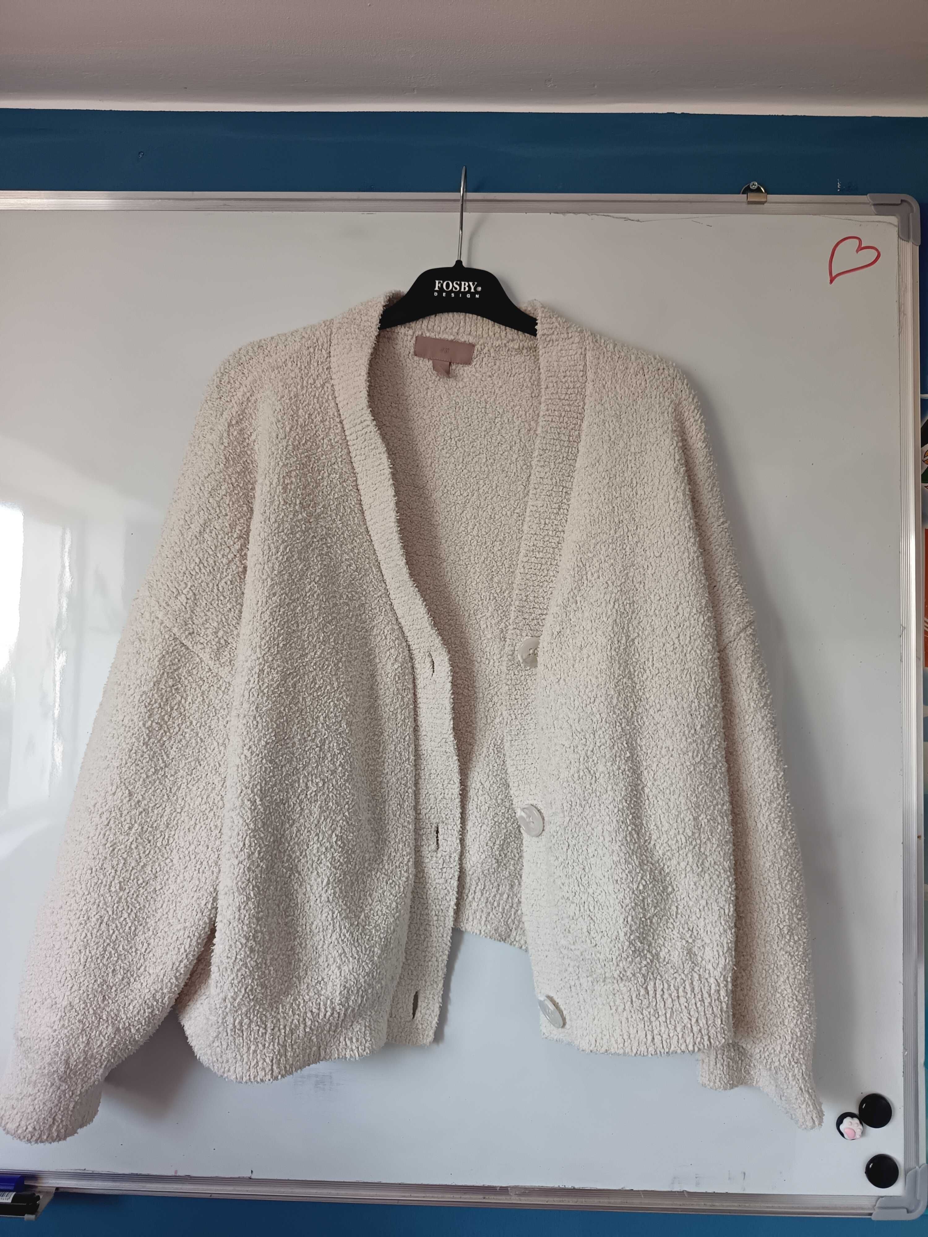 Cardigan texturat crem, H&M, mărime XL, nou