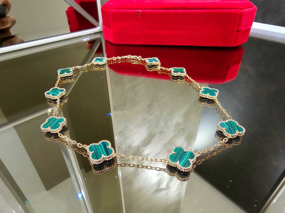 Van Cleef & Arpels VCA Rose Gold Green Alhambra 10 Motifs Дамско Колие