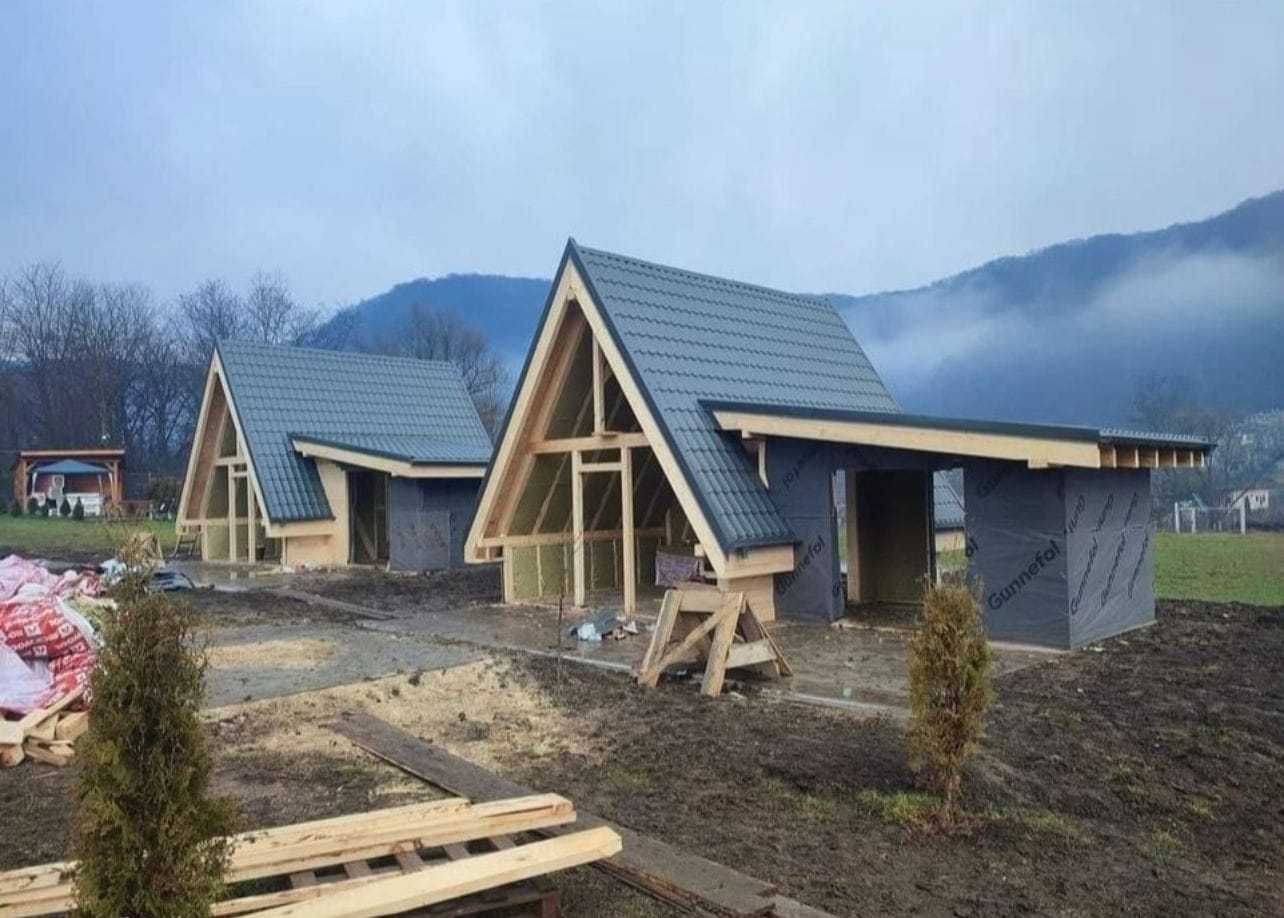 Cabana stil A-Frame si case din structura de lemn