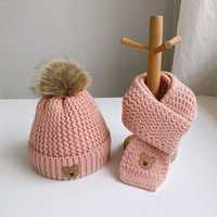 Комплект зимние шапка и шарф для детей 1-3 года