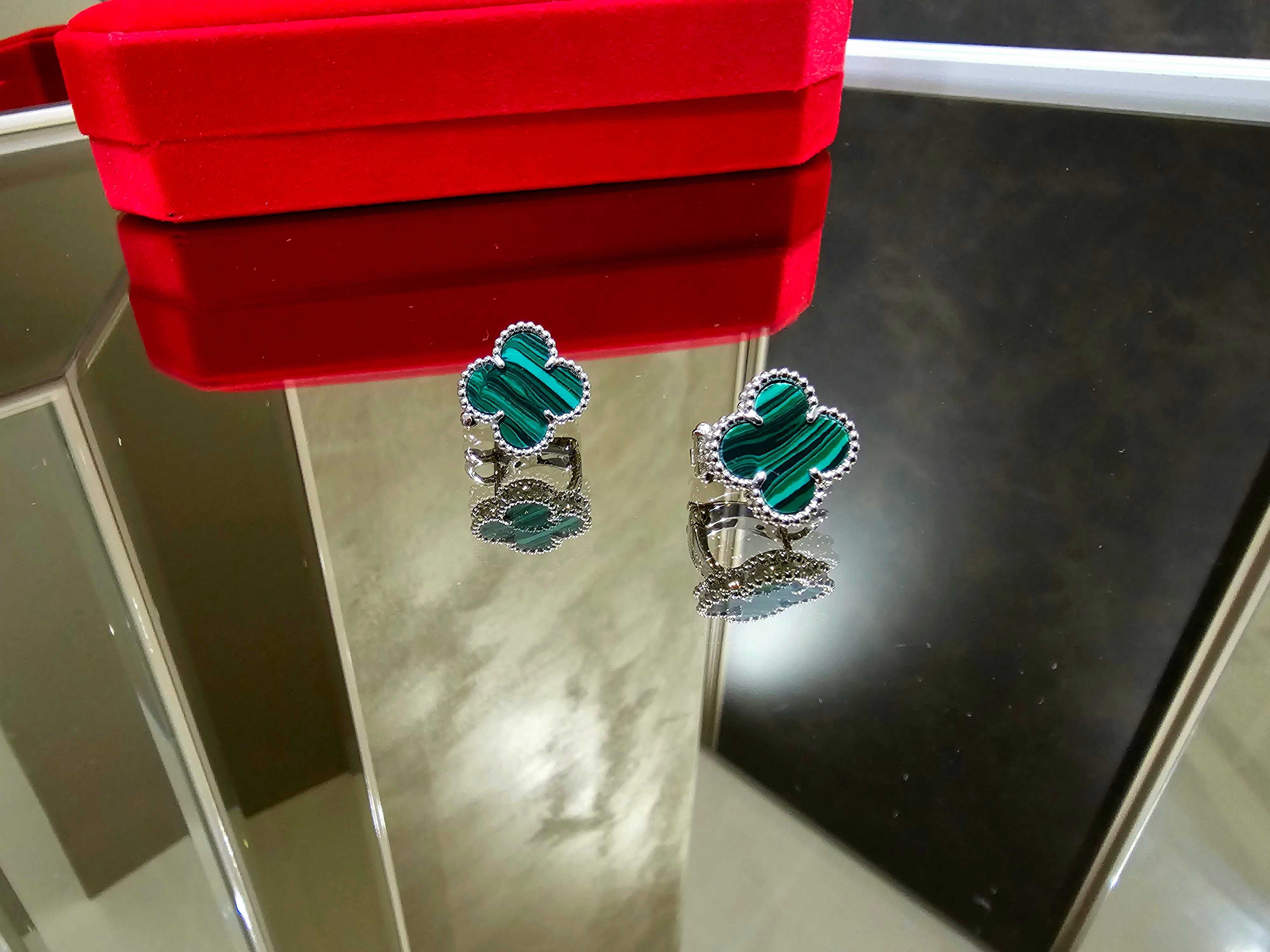 Van Cleef & Arpels VCA Silver Green Alhambra Clips Clover Дамски Обеци