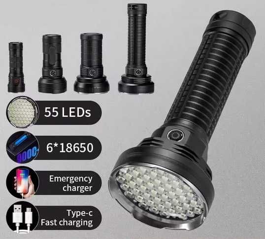 Lanterna Profesionala cea mai puternica 100w 55led xhp70 6 acumulatori