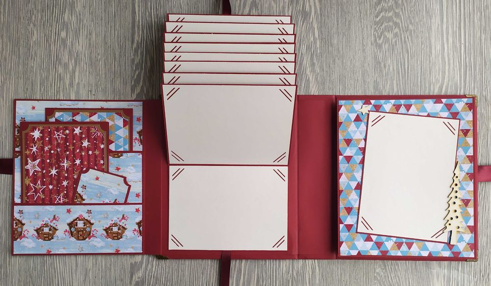Коледен, скрапбук албум в бордо и кафяво, ръчна изработка /52