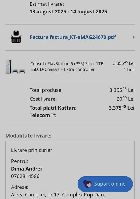 Vand PS 5 Slim 1 TB Nou