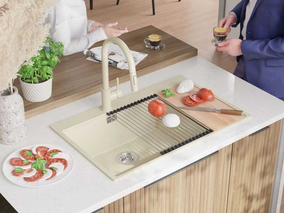 БЕжава кухненска гранитна мивка Осло 80 Duo Top 780x500 мм