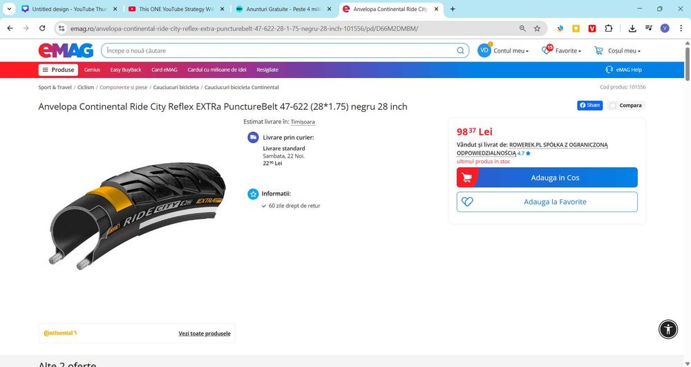 Vand 2 anvelope Continental Ride City Reflex 47-622 (28*1.75)