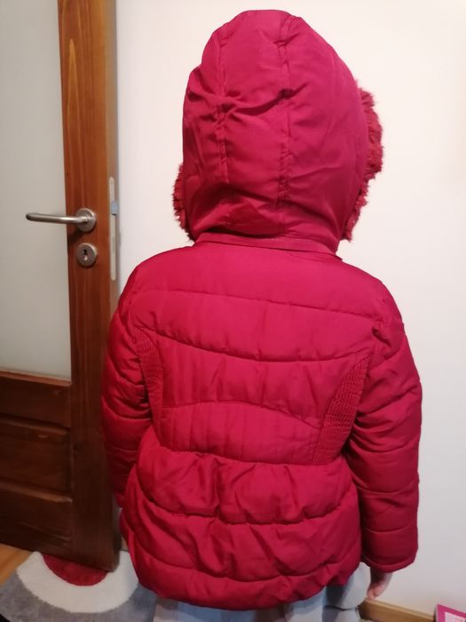 Geaca iarna, copii 4 - 5 ani, călduroasă, cu mansete tricotate, gluga