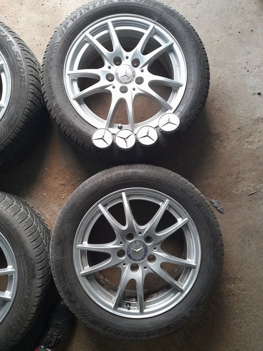 Set 4 Jante Originale Mercedes pe R16 ca NOI cu Anvelope 205-55-16 M+S