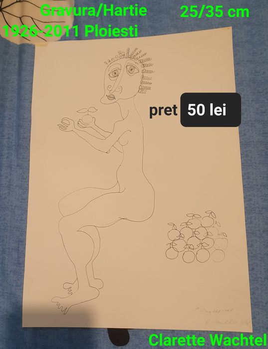 Gravura cu semnatura pe hartie