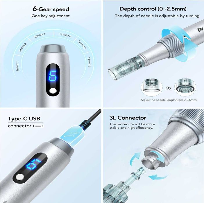 Dr. Pen Микронидлинг писалка M7S 2025 с 18 патрона, 6 скорости