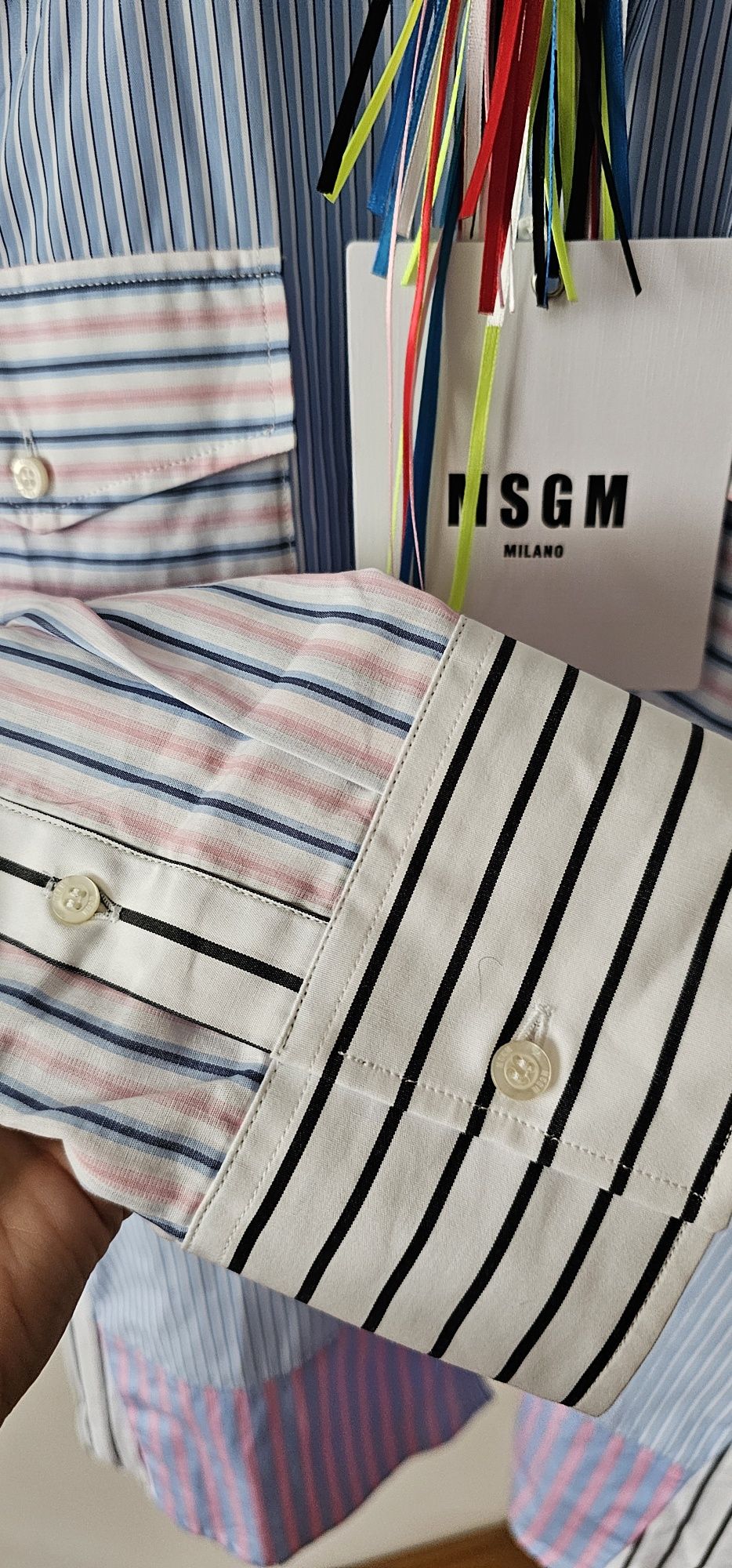 Риза MSGM на райе в розово и синьо