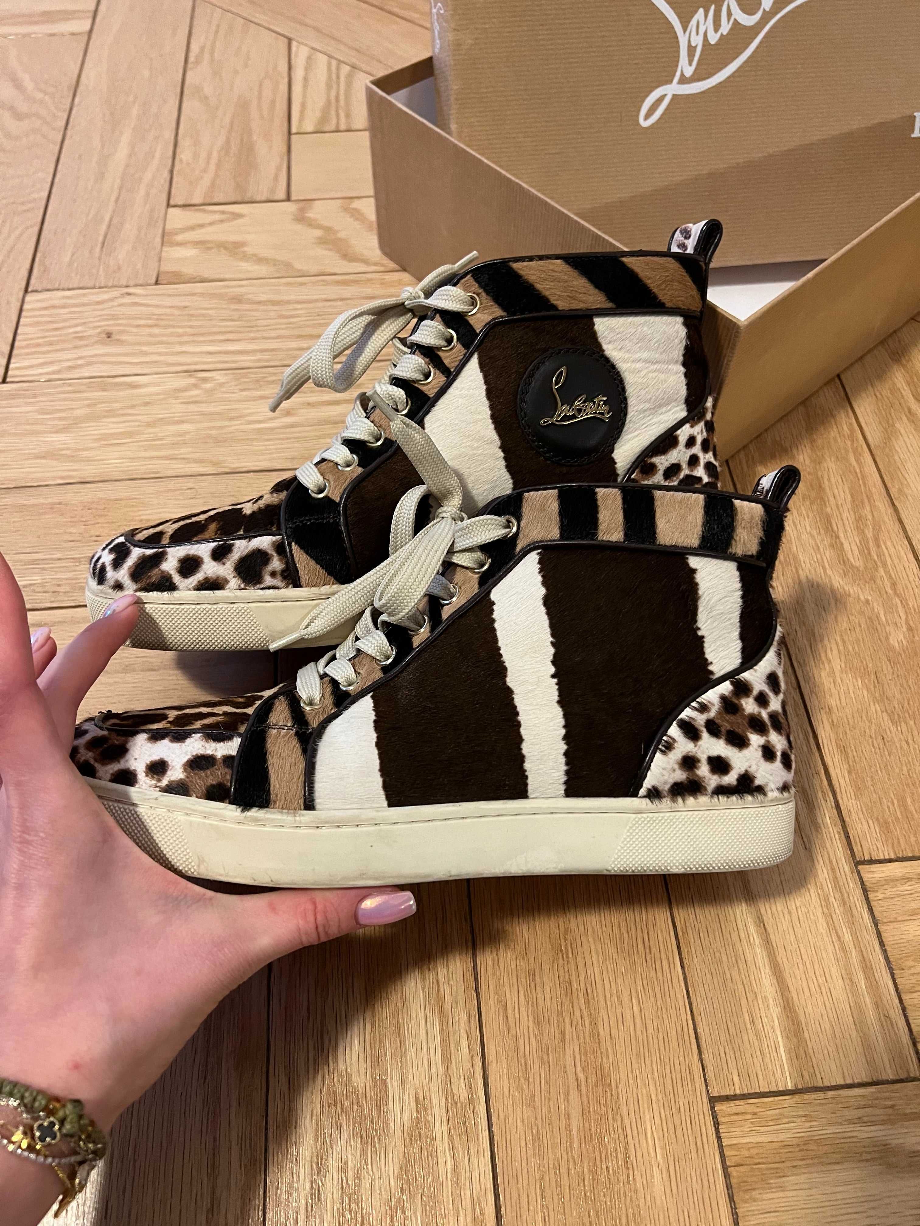 Sneakers Louboutin ORIGINALI 39 leopard zebra din piele de ponei