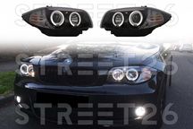 Faruri Angel Eyes BMW Seria 1 E81 E82 E87 E88 (2004-2011) Negru