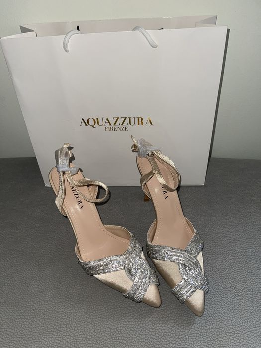 aquazzura сатенени беж бежови обувки нюд лъскави сребърни ток остри