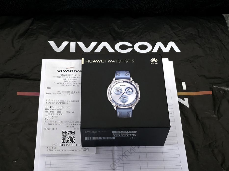 ЧИСТО НОВ 46mm Huawei watch GT 5 | GT5 Vivacom Гаранция 2027 BLUE