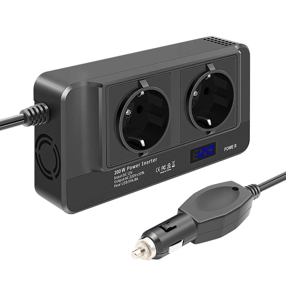 Инвертор за кола 200W 12V към 220V + 4 * USB