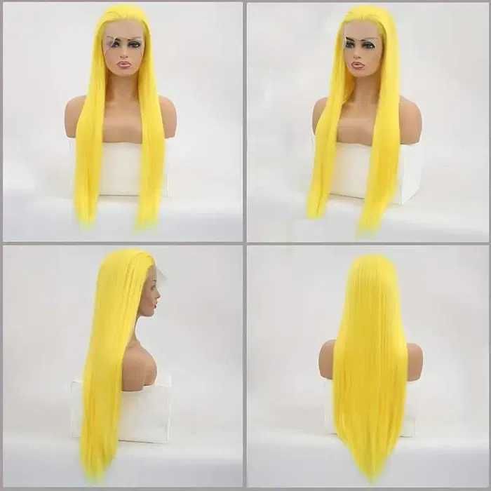 Права жълта перука с дантела лейс фронт