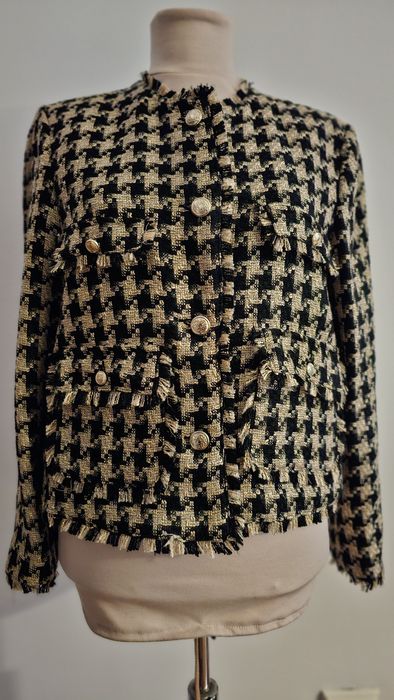 Sacou Mango măsura XL, negru cu bej, nasturi aurii