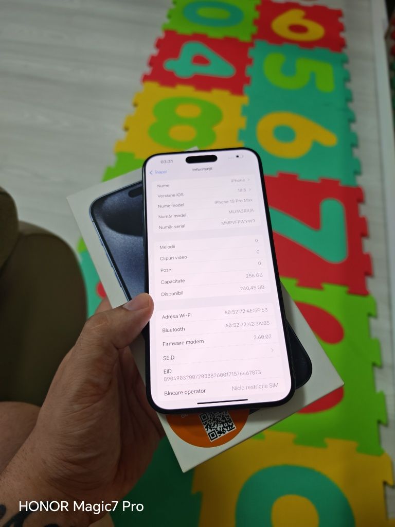 iPhone 15 Pro Max Blue 98%Bat Că Nou 256GB Fullbox totul original