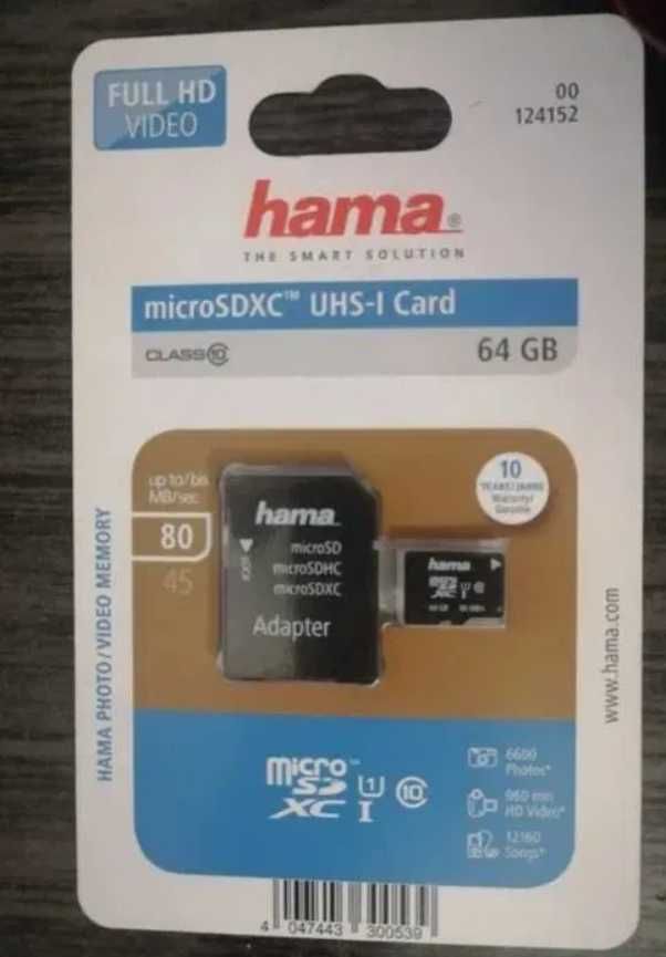 Card Memorie Micro SD 64GB Clasa 10 HAMA Nou Sigilat