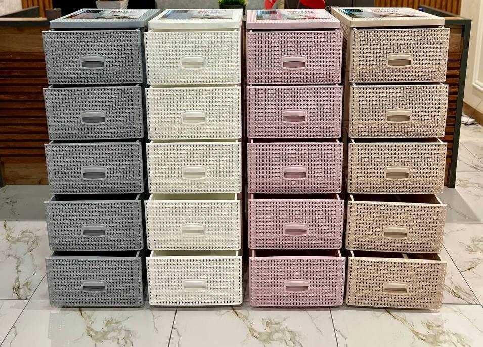 Комод пластиковый с плетёным дизайном – 3, 4 и 5 этажей