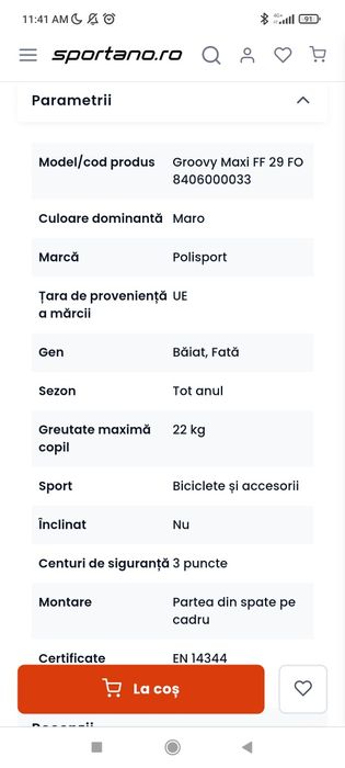 Scaun copil bicicleta Polisport Groovy FF