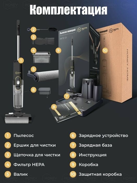 Honey Home премиум Моющий пылесос вертикальный беспроводной / влажная