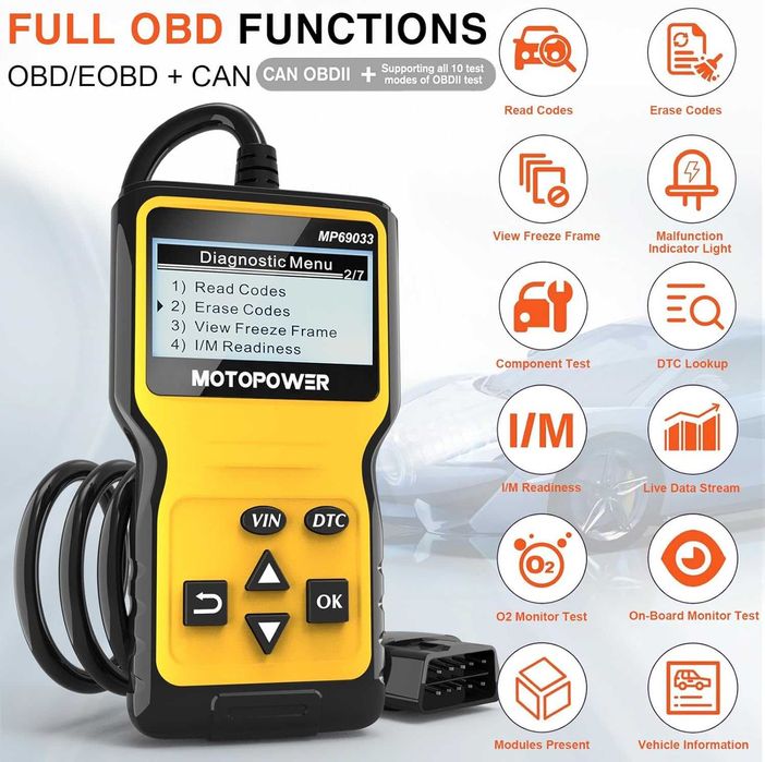 MOTOPOWER MP69033 OBD2 скенер за диагностика на автомобили
