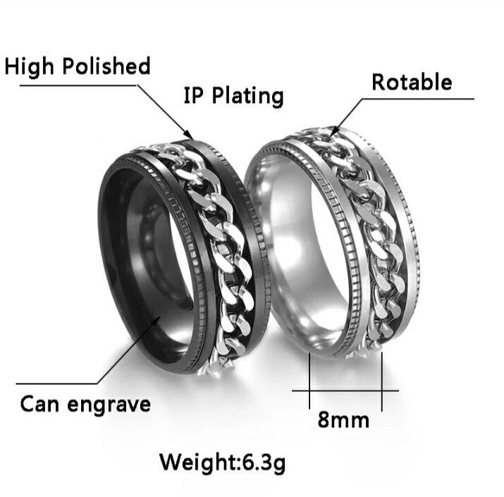 Кольцо мужское в подарок, с крутящейся цепью, спиннер