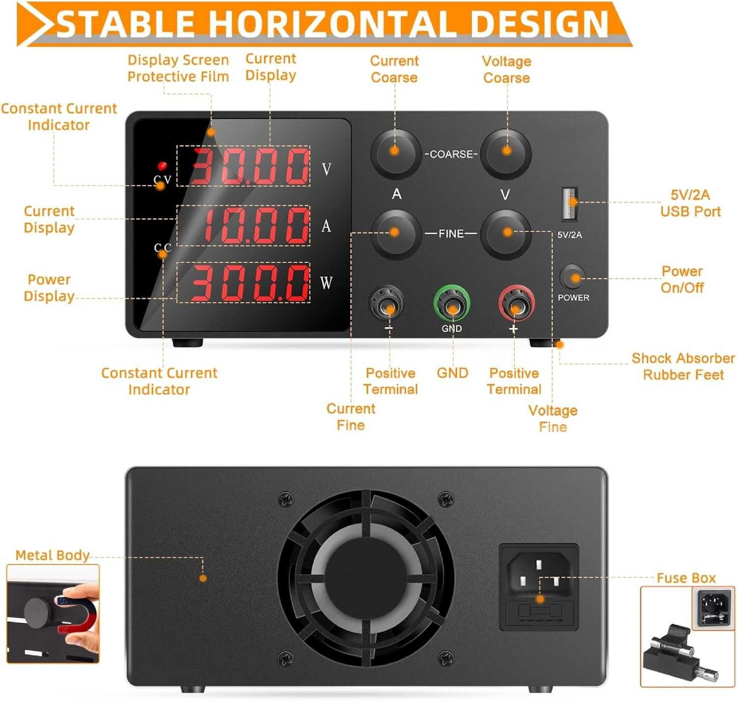 sursa de laborator 30V 10A 300W USB 5V2A sigilata