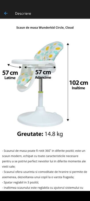 Vând Scaun de masa Wunderkid Circle, Cloud