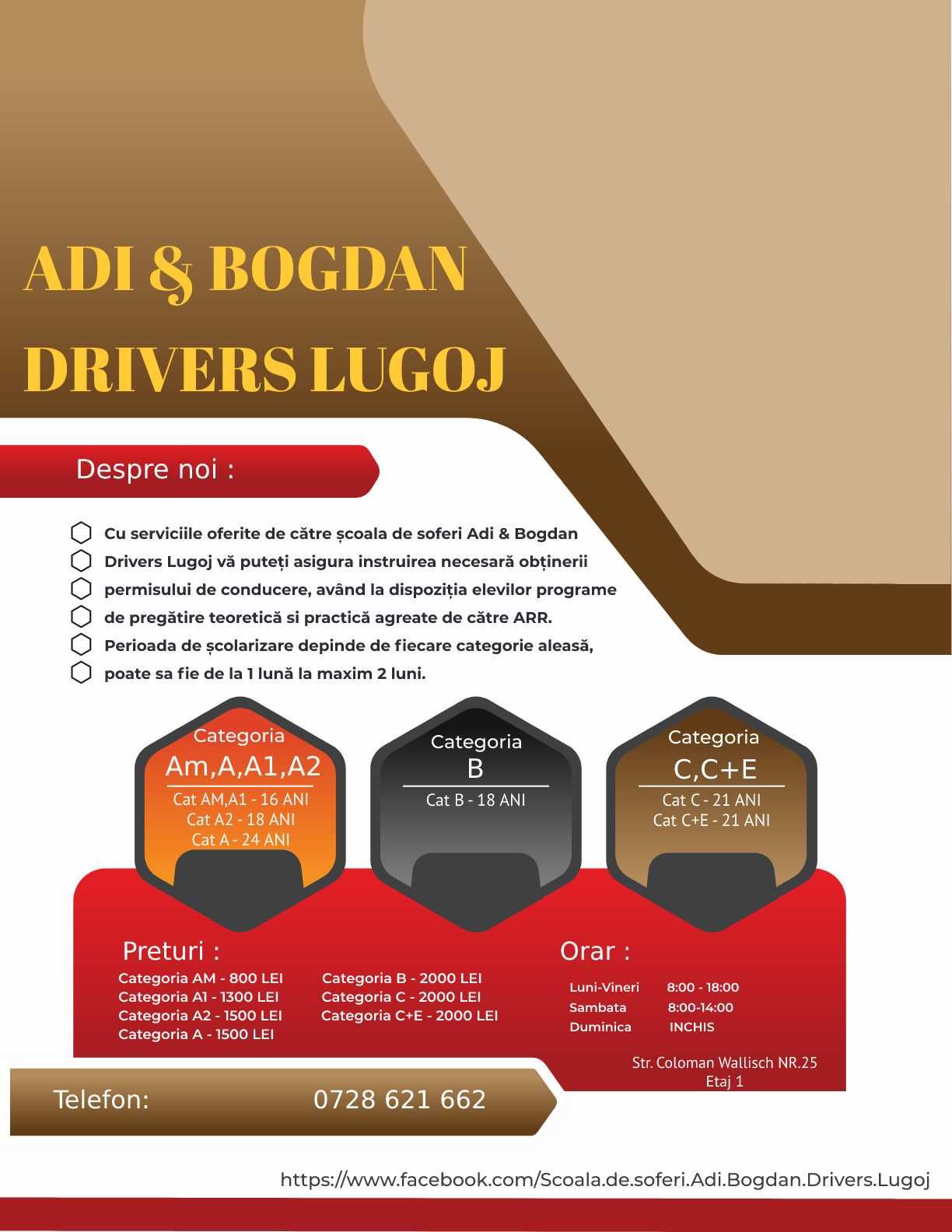 Scoala de soferi ADI & BOGDAN DRIVERS-LUGOJ categoriile A,B,C,C+E