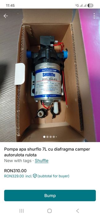 Vand pompa apa camper 12v shurflo 7L noua
