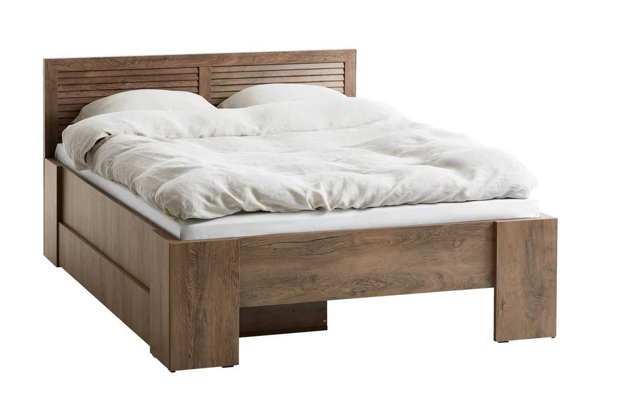 Cadru pat MANDERUP 140x200 stejar salbatic, cu somiera si saltea
