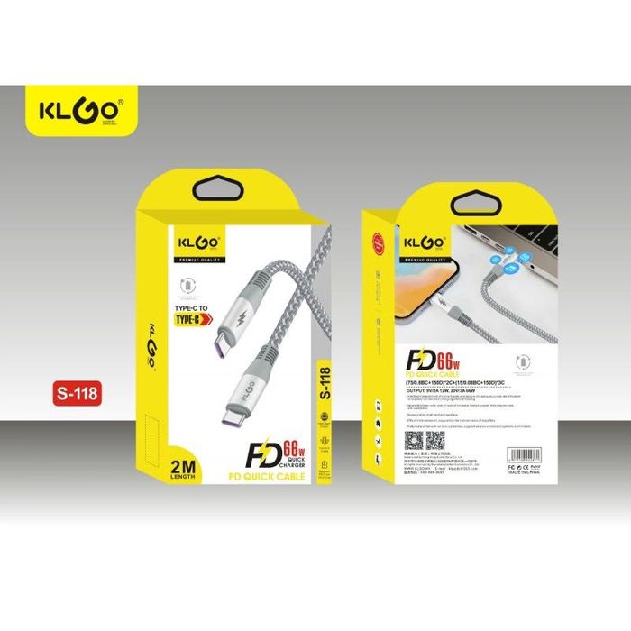 USB кабел Type-C 2 m KLGO