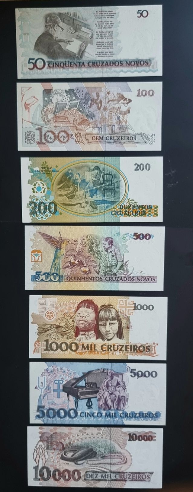 Бразилия. 50,100,200,500,1000,5000 и 10 000 крузейро.

Бразилия.
50,10